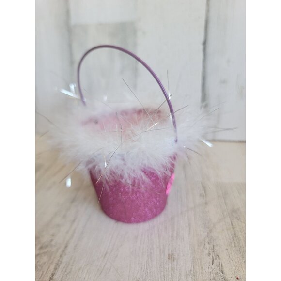Miniature pink glitter poofy bucket pail home decor - Picture 5 of 7